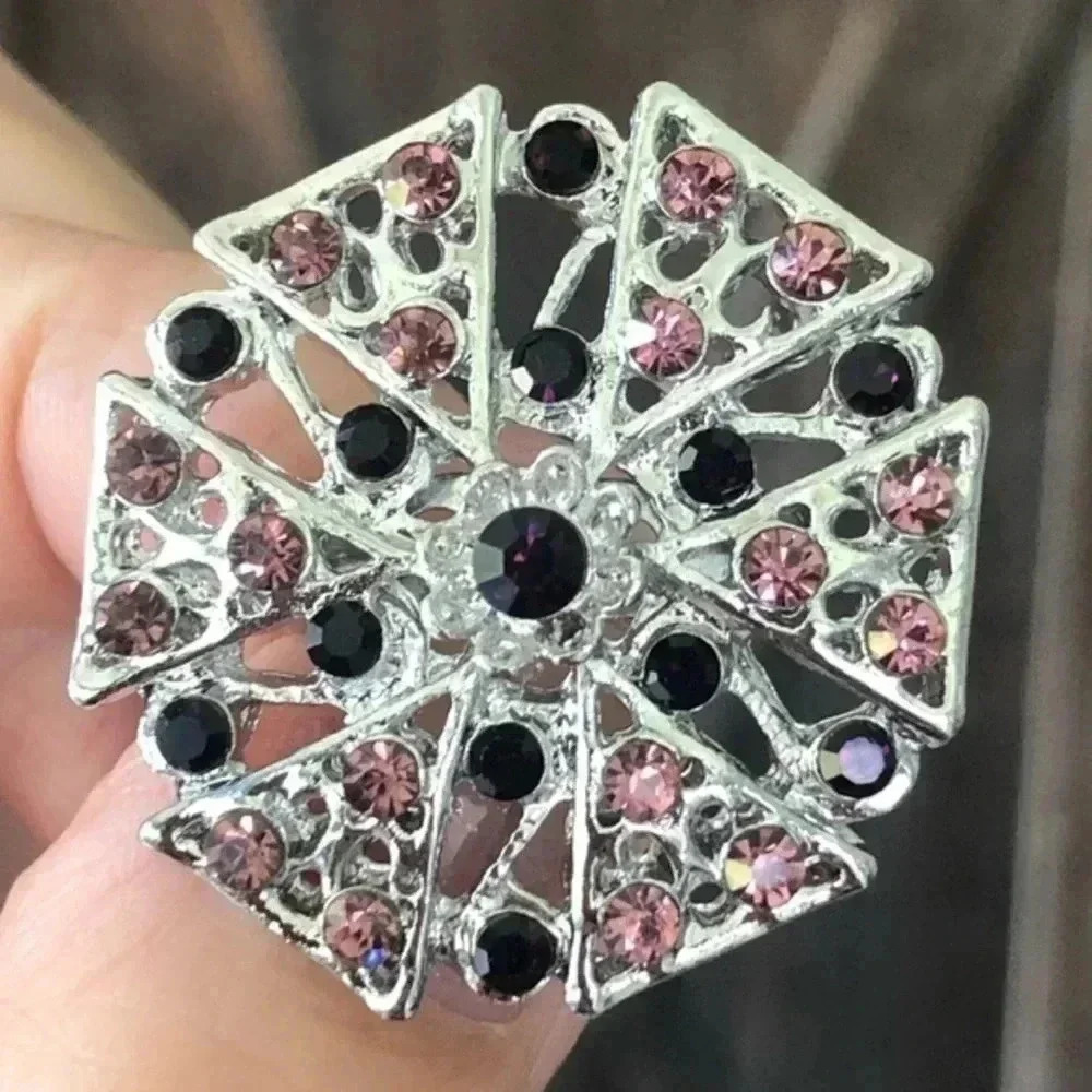 Elegant Purple Amethyst Gemstone Silver Sweater Brooch Lapel Pin NWT